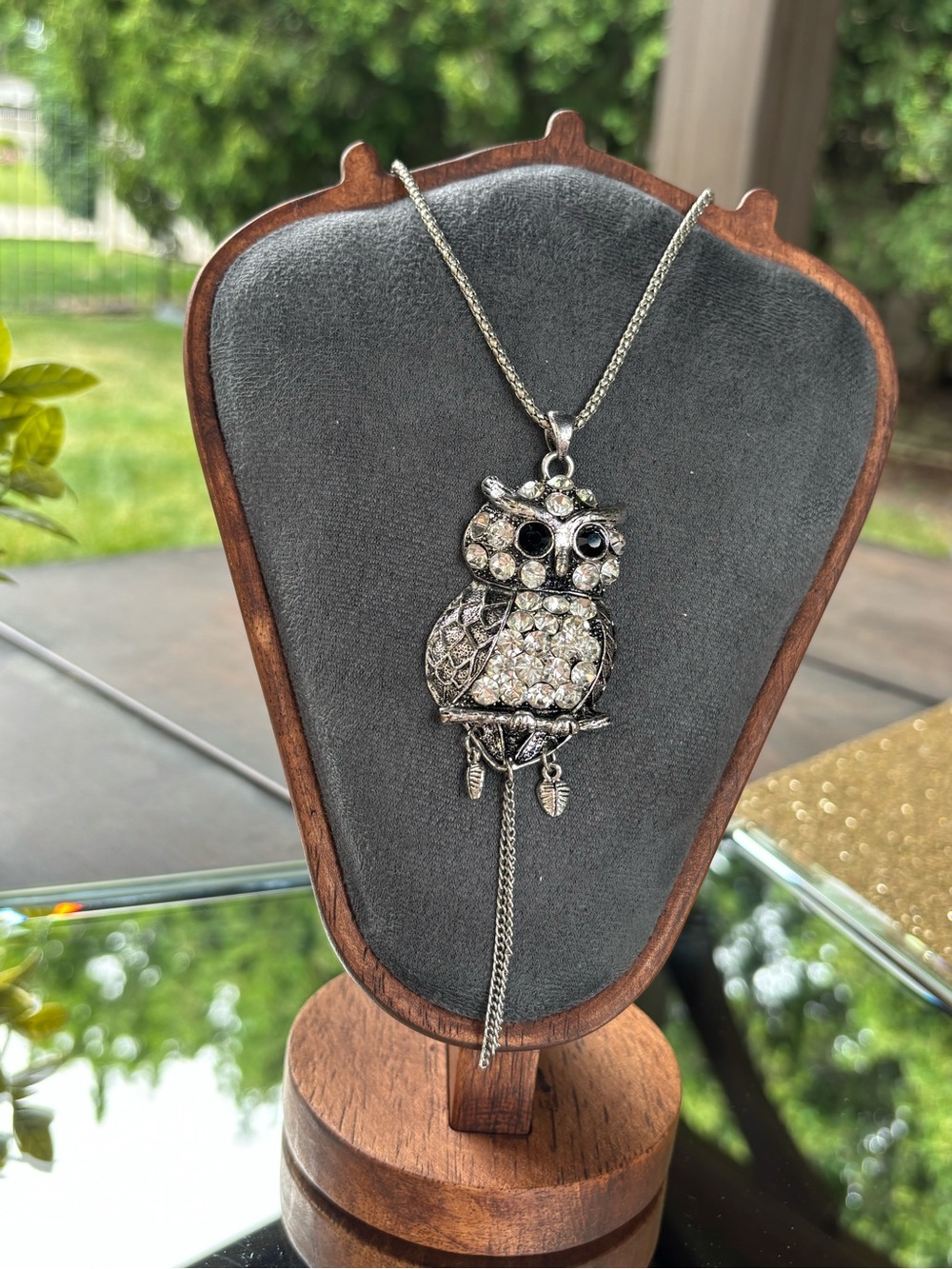 Silver Crystal Owl Pendant Necklace - Picture 3 of 12